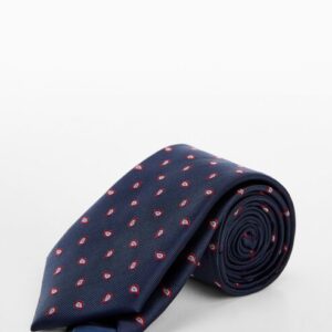 Men’s Dark Blue Tie with Leaf Print – Stylish Polyester Accessory