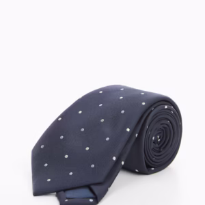 Men’s Blue Tie with White Polka Dots – Classic Polyester Design